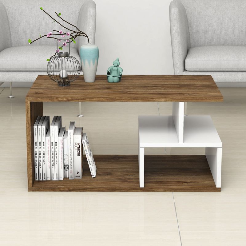 Casa si Gradina - Mobilier - Mese si birouri - Masute de cafea - Masuta de cafea, Hanah Home, pal melaminat, nuc inchis alb, 90x54x42 cm - Infinity.ro