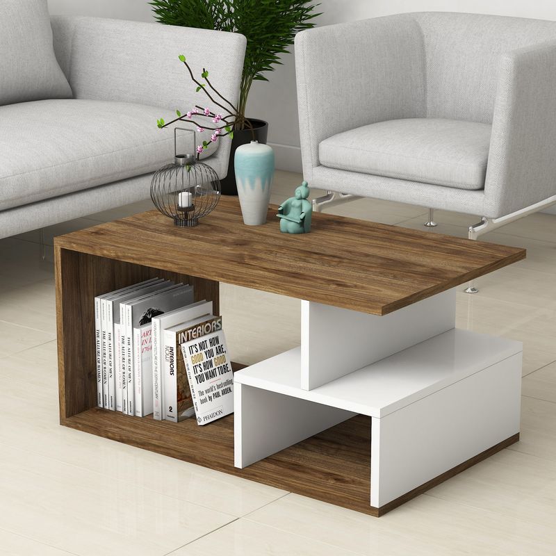 Casa si Gradina - Mobilier - Mese si birouri - Masute de cafea - Masuta de cafea, Hanah Home, pal melaminat, nuc inchis alb, 90x54x42 cm - Infinity.ro