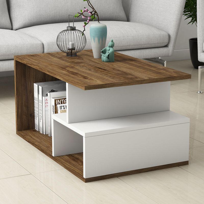 Casa si Gradina - Mobilier - Mese si birouri - Masute de cafea - Masuta de cafea, Hanah Home, pal melaminat, nuc inchis alb, 90x54x42 cm - Infinity.ro