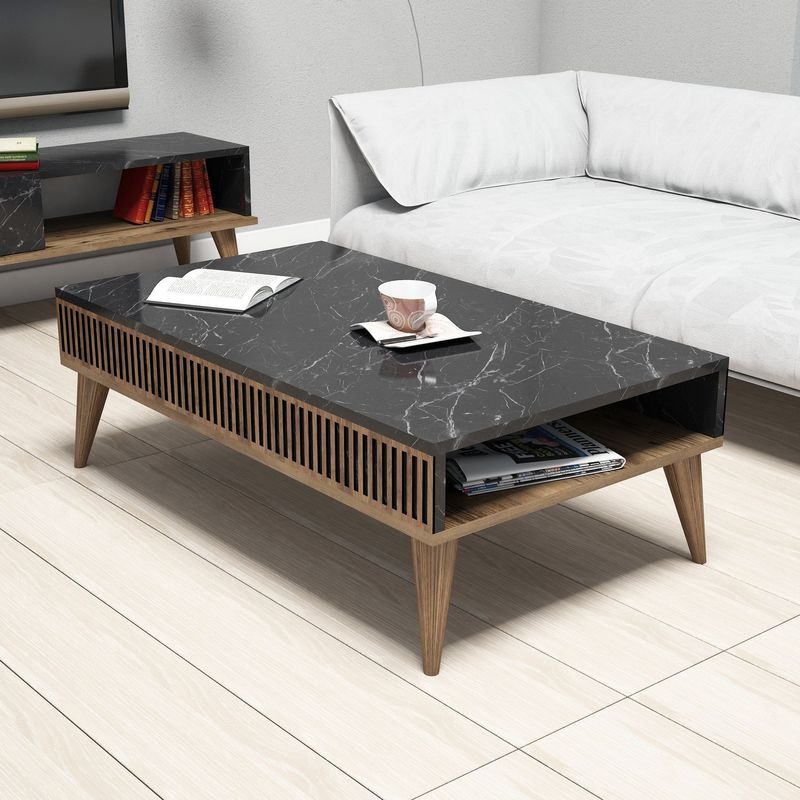 Casa si Gradina - Mobilier - Mese si birouri - Masute de cafea - Masuta de cafea, Hanah Home, pal melaminat, nuc si negru, 105x60x34.6 cm - Infinity.ro