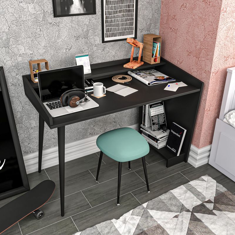 Casa si Gradina - Mobilier - Mese si birouri - Birouri - Birou de studiu, Hanah Home, pal melaminat, negru, 121.8x59x88.3 cm - Infinity.ro