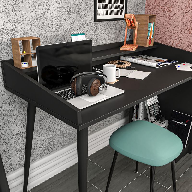 Casa si Gradina - Mobilier - Mese si birouri - Birouri - Birou de studiu, Hanah Home, pal melaminat, negru, 121.8x59x88.3 cm - Infinity.ro