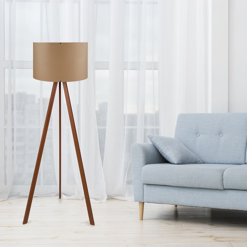Casa si Gradina - Corpuri si surse de iluminat - Veioze si lampi - Lampadare - Lampadar, Opviq, mdf si pvc textil, cafeniu si maro, 38x140 cm - Infinity.ro