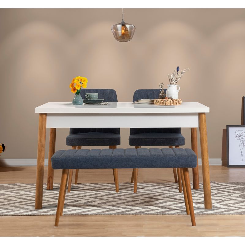 Casa si Gradina - Mobilier - Seturi de mobilier - Seturi mese si scaune - Set masa si scaune, Hanah Home, pal melaminat, pin atlantic si albastru marin, masa 120x75x77 cm, 869VEL5227 - Infinity.ro