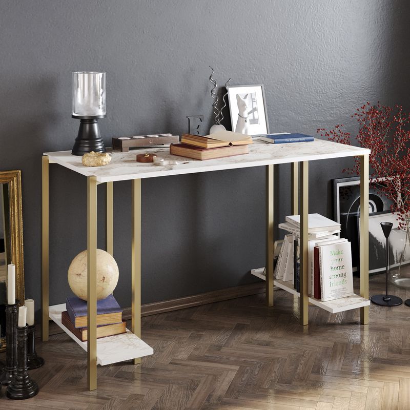 Casa si Gradina - Mobilier - Mese si birouri - Birouri - Birou de studiu, Hanah Home, pal melaminat, alb auriu, 125x60x73.8 cm - Infinity.ro