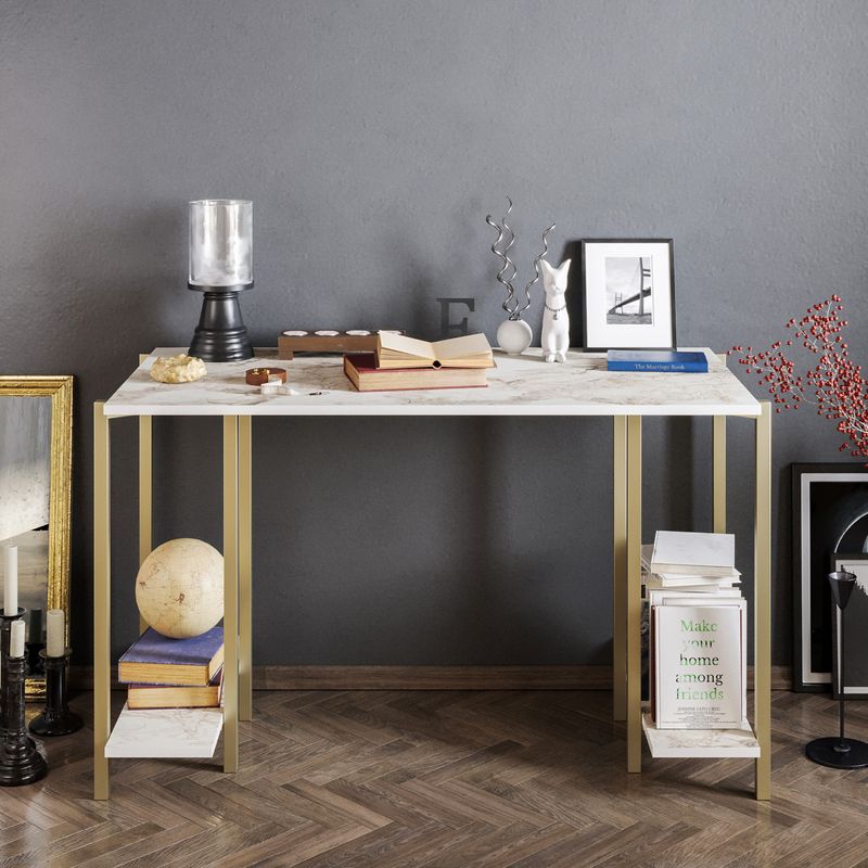 Casa si Gradina - Mobilier - Mese si birouri - Birouri - Birou de studiu, Hanah Home, pal melaminat, alb auriu, 125x60x73.8 cm - Infinity.ro