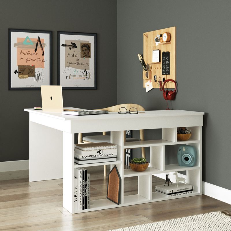 Casa si Gradina - Mobilier - Mese si birouri - Birouri - Birou de studiu, Hanah Home, pal melaminat, alb, 129x120x72 cm - Infinity.ro