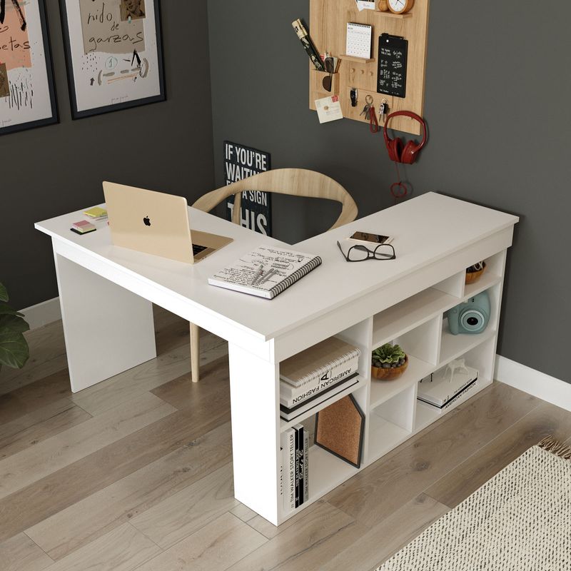 Casa si Gradina - Mobilier - Mese si birouri - Birouri - Birou de studiu, Hanah Home, pal melaminat, alb, 129x120x72 cm - Infinity.ro