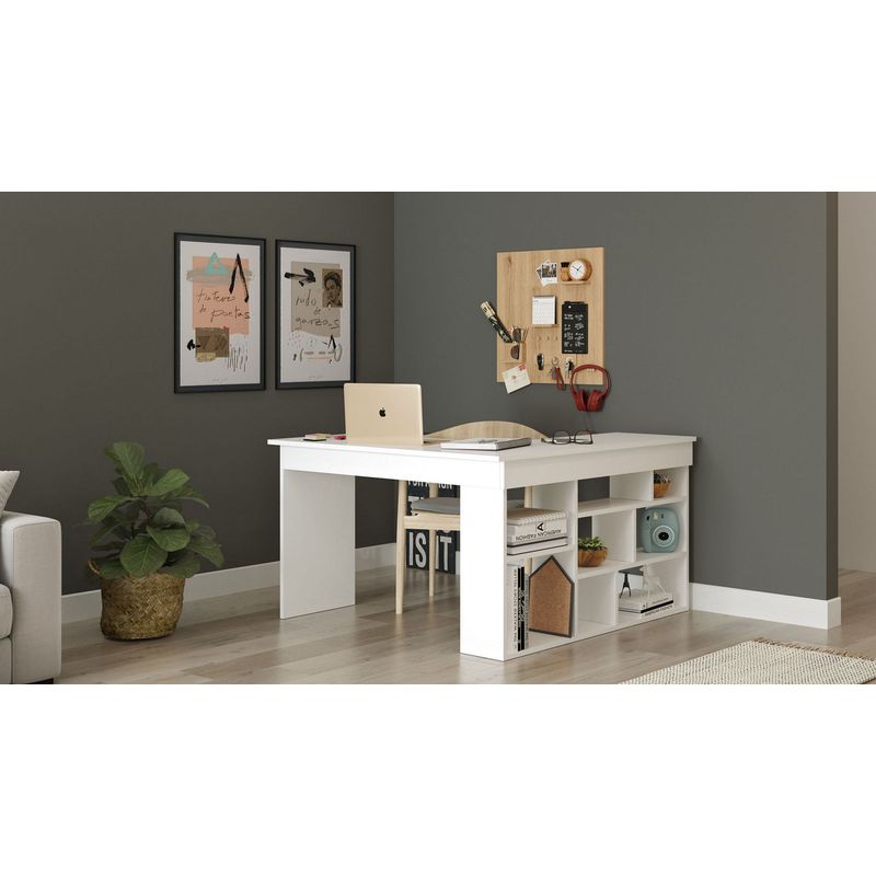 Casa si Gradina - Mobilier - Mese si birouri - Birouri - Birou de studiu, Hanah Home, pal melaminat, alb, 129x120x72 cm - Infinity.ro
