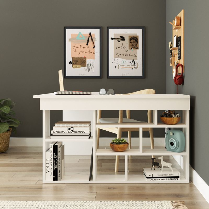 Casa si Gradina - Mobilier - Mese si birouri - Birouri - Birou de studiu, Hanah Home, pal melaminat, alb, 129x120x72 cm - Infinity.ro