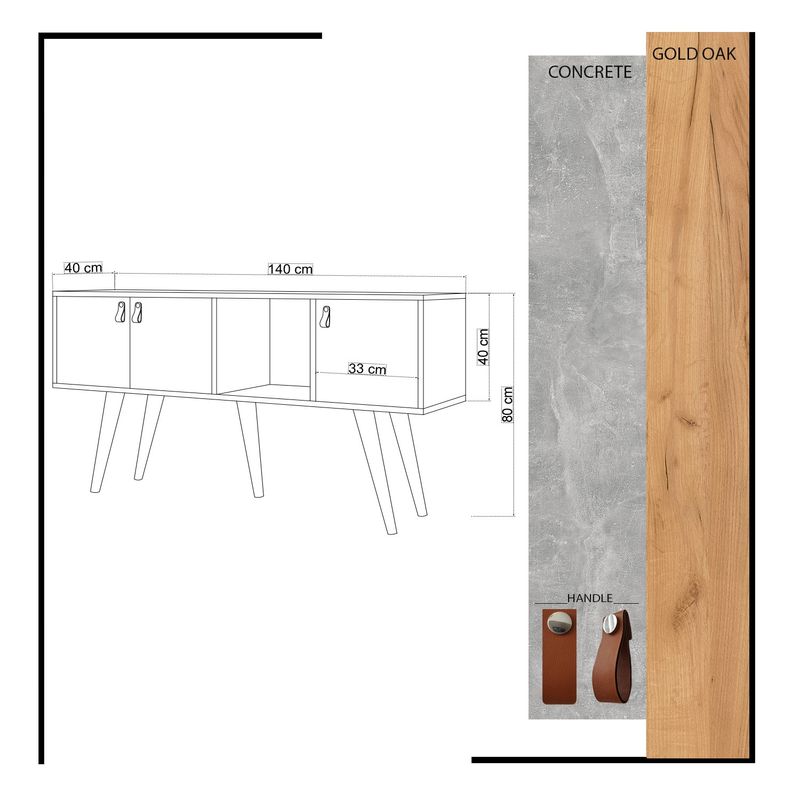 Casa si Gradina - Mobilier - Comode si corpuri - Comode - Comoda, Hanah Home, pal melaminat, stejar si alb, 140x40x80 cm - Infinity.ro