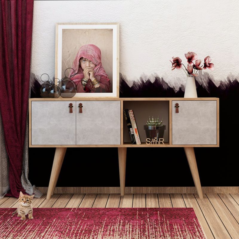 Casa si Gradina - Mobilier - Comode si corpuri - Comode - Comoda, Hanah Home, pal melaminat, stejar si alb, 140x40x80 cm - Infinity.ro