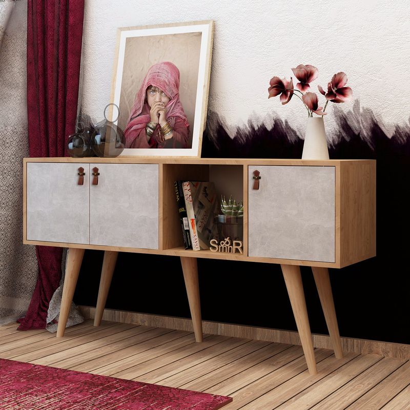Casa si Gradina - Mobilier - Comode si corpuri - Comode - Comoda, Hanah Home, pal melaminat, stejar si alb, 140x40x80 cm - Infinity.ro