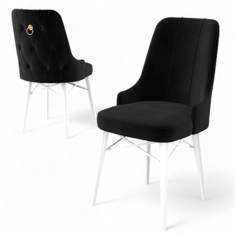 Casa si Gradina - Mobilier - Scaune si fotolii - Scaune - Set scaune, Hanah Home, metal, alb-negru, 46x46x94 cm, 6 piese - Infinity.ro