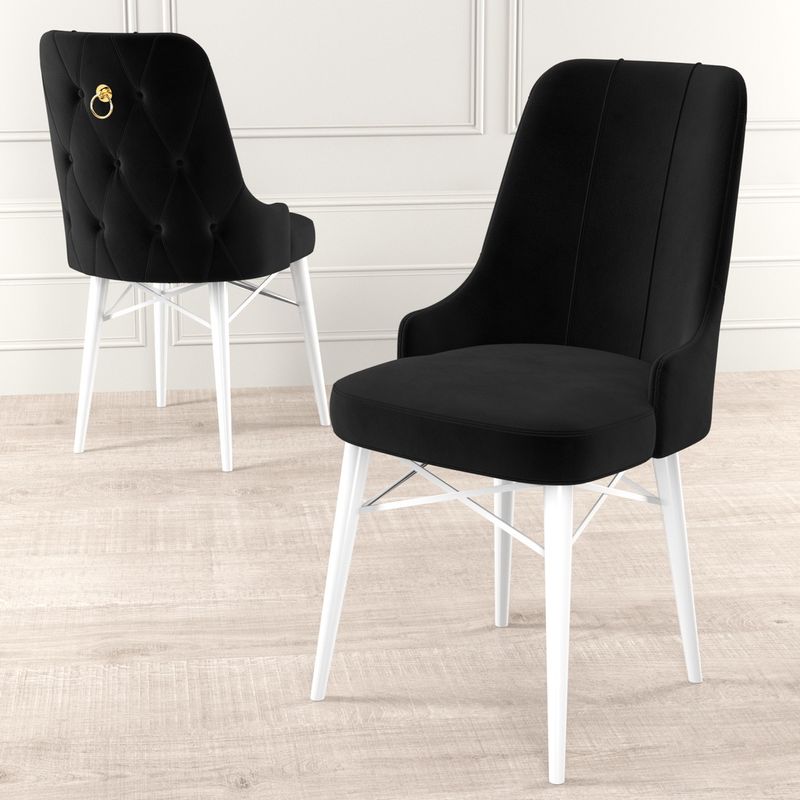 Casa si Gradina - Mobilier - Scaune si fotolii - Scaune - Set scaune, Hanah Home, metal, alb-negru, 46x46x94 cm, 6 piese - Infinity.ro