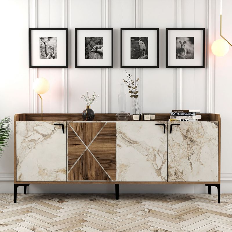 Casa si Gradina - Mobilier - Comode si corpuri - Console - Consola, Hanah Home, panou din lemn acoperit cu melamina, nuc si alb, 180x35x78 cm - Infinity.ro