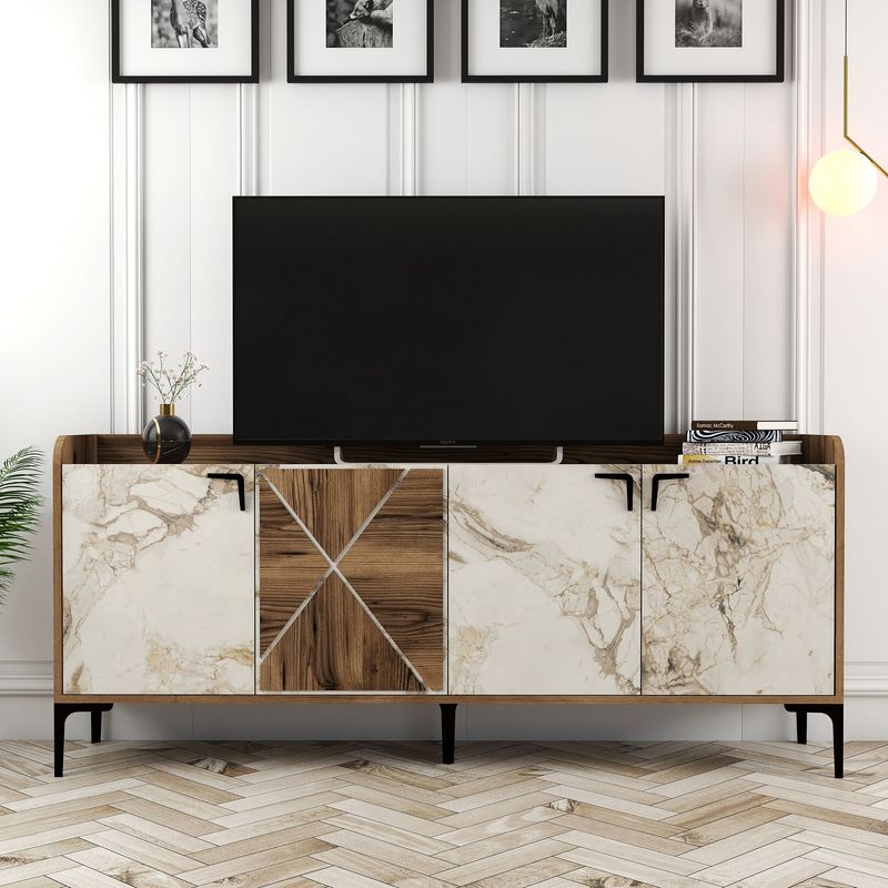 Casa si Gradina - Mobilier - Comode si corpuri - Console - Consola, Hanah Home, panou din lemn acoperit cu melamina, nuc si alb, 180x35x78 cm - Infinity.ro