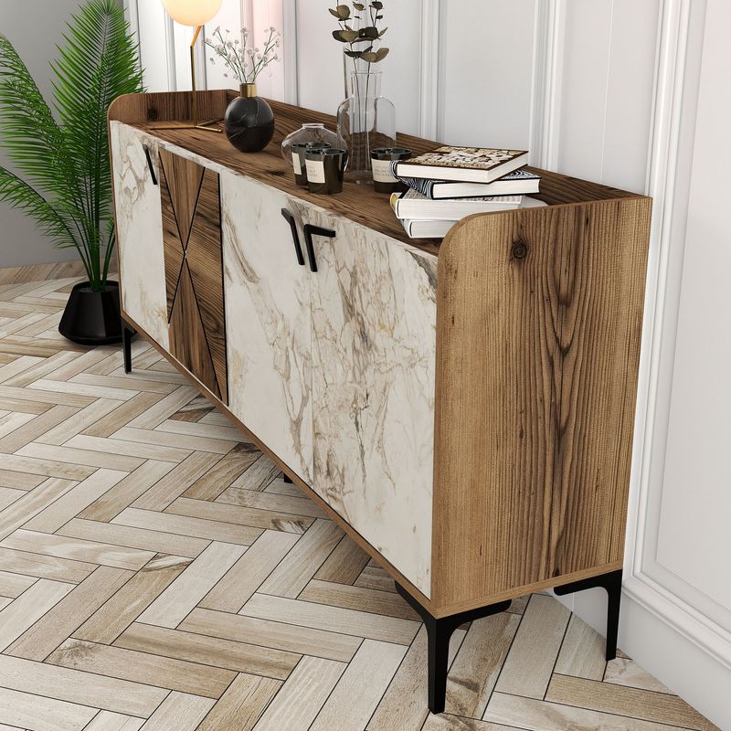 Casa si Gradina - Mobilier - Comode si corpuri - Console - Consola, Hanah Home, panou din lemn acoperit cu melamina, nuc si alb, 180x35x78 cm - Infinity.ro