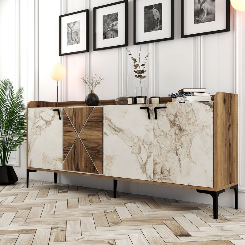 Casa si Gradina - Mobilier - Comode si corpuri - Console - Consola, Hanah Home, panou din lemn acoperit cu melamina, nuc si alb, 180x35x78 cm - Infinity.ro