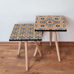 Casa si Gradina - Mobilier - Mese si birouri - Masute de cafea - Set masute de cafea, Hanah Home, mdf, albastru marin, galben, verde, alb, 35x35x47 cm, picioare lemn fag - Infinity.ro