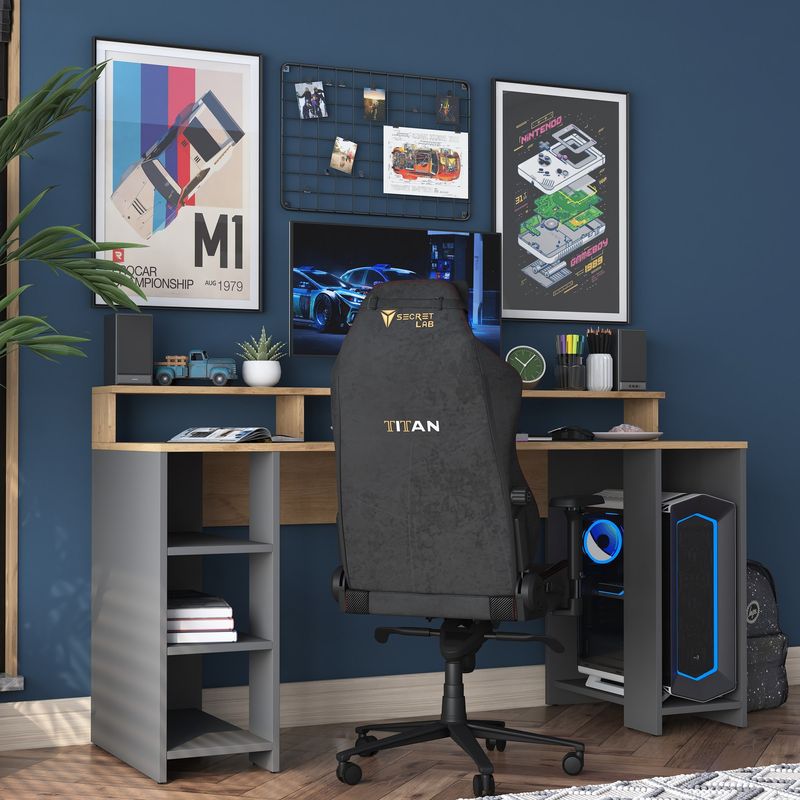 Casa si Gradina - Mobilier - Mese si birouri - Birouri - Birou de studiu, Hanah Home, pal melaminat, nuc si antracit, 160x55x89.5 cm, 893RAN3333 - Infinity.ro