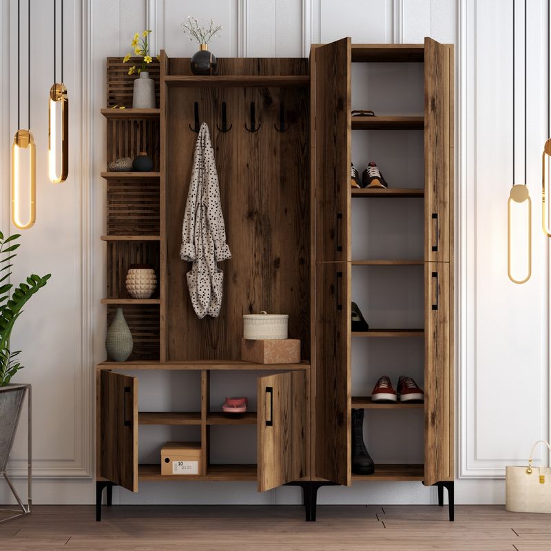 Casa si Gradina - Mobilier - Organizare si depozitare - Cuiere - Cuier hol, Hanah Home, pal melaminat, nuc, 150x35x200 cm - Infinity.ro