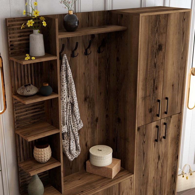 Casa si Gradina - Mobilier - Organizare si depozitare - Cuiere - Cuier hol, Hanah Home, pal melaminat, nuc, 150x35x200 cm - Infinity.ro