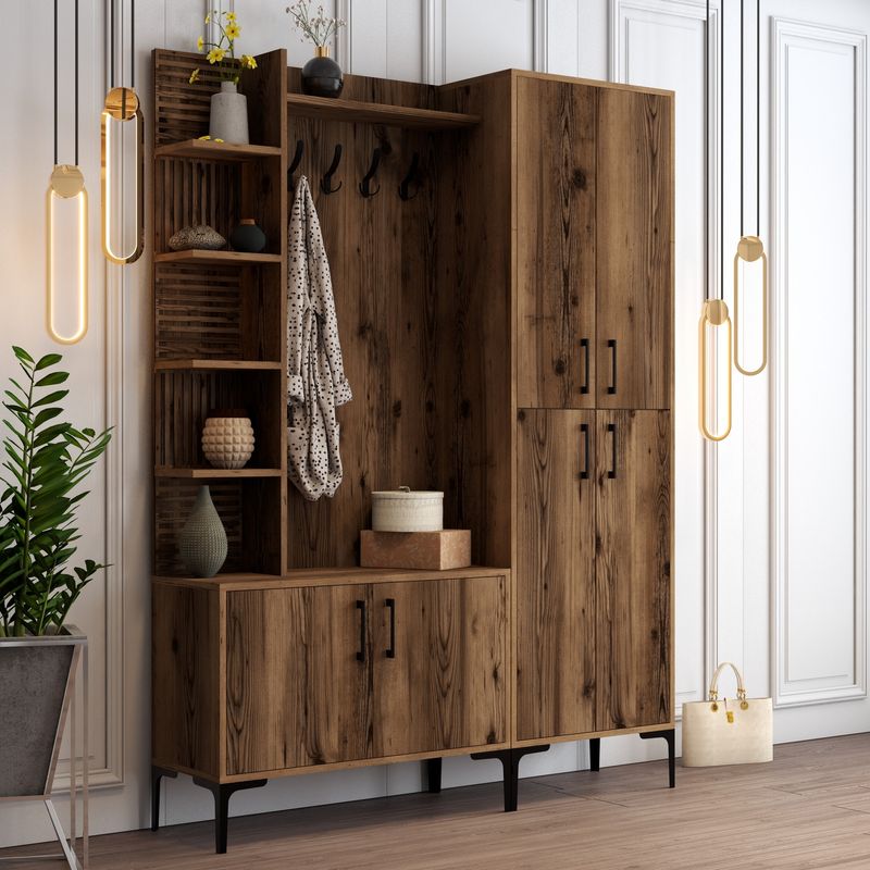 Casa si Gradina - Mobilier - Organizare si depozitare - Cuiere - Cuier hol, Hanah Home, pal melaminat, nuc, 150x35x200 cm - Infinity.ro