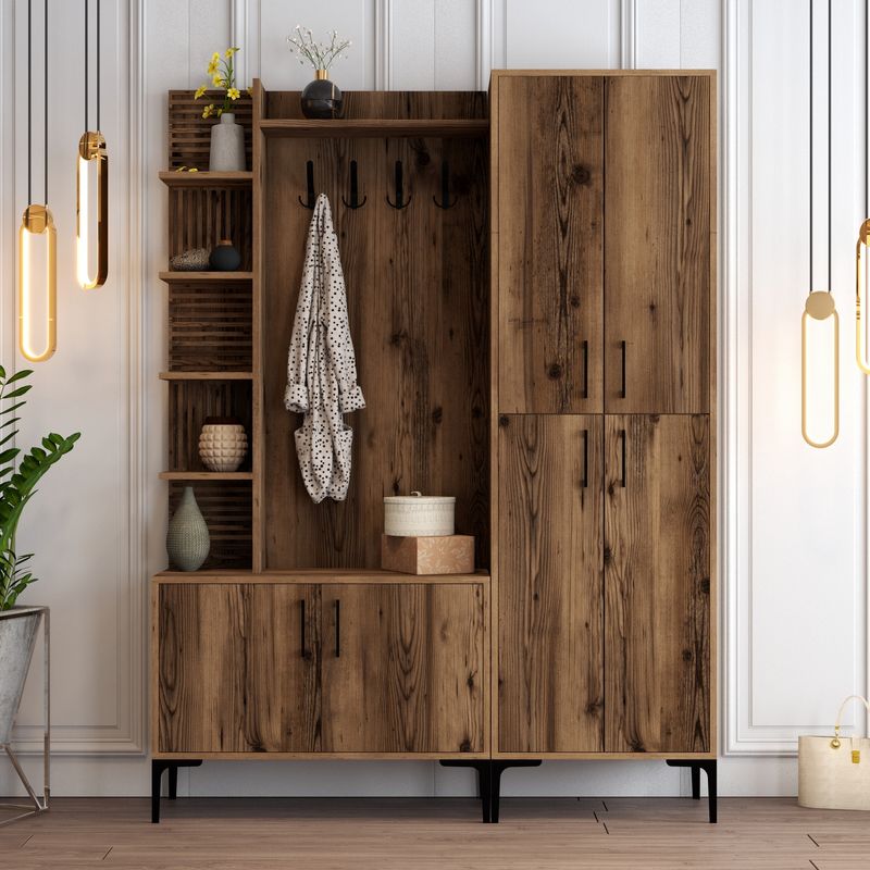 Casa si Gradina - Mobilier - Organizare si depozitare - Cuiere - Cuier hol, Hanah Home, pal melaminat, nuc, 150x35x200 cm - Infinity.ro
