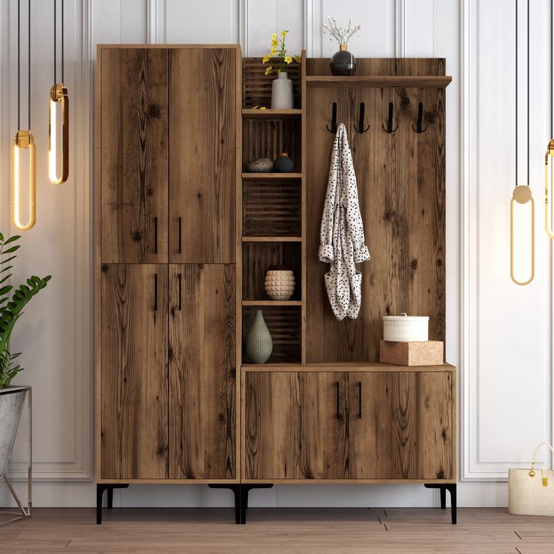 Casa si Gradina - Mobilier - Organizare si depozitare - Cuiere - Cuier hol, Hanah Home, pal melaminat, nuc, 150x35x200 cm - Infinity.ro