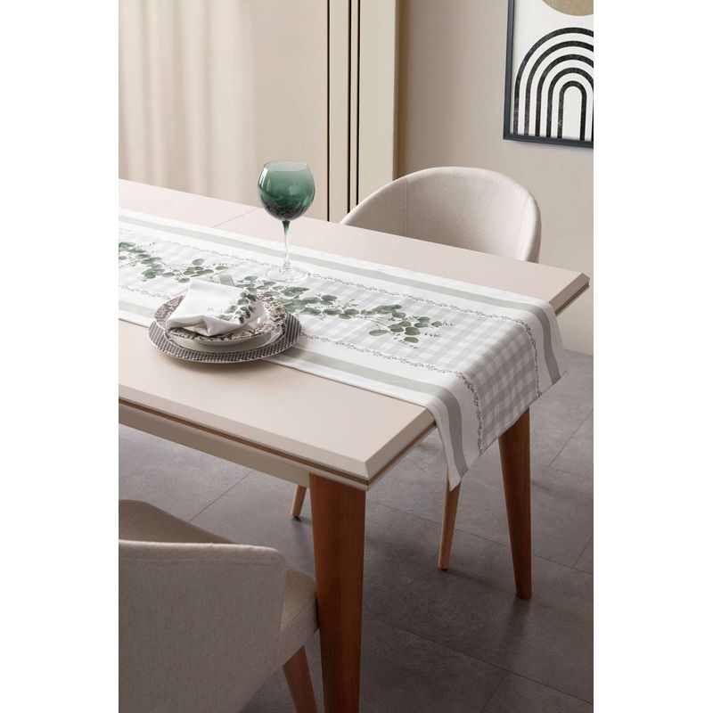Casa si Gradina - Textile si covoare - Textile bucatarie - Fete de masa - Runner, Hermia, verde alb, 50x130 cm, 100% bumbac - Infinity.ro
