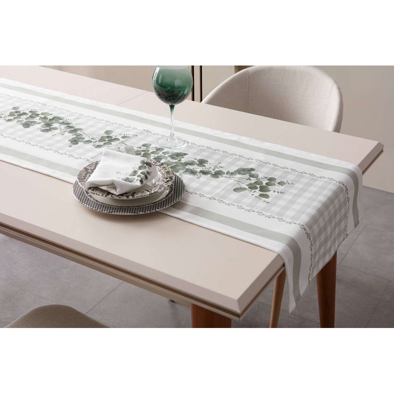 Casa si Gradina - Textile si covoare - Textile bucatarie - Fete de masa - Runner, Hermia, verde alb, 50x130 cm, 100% bumbac - Infinity.ro