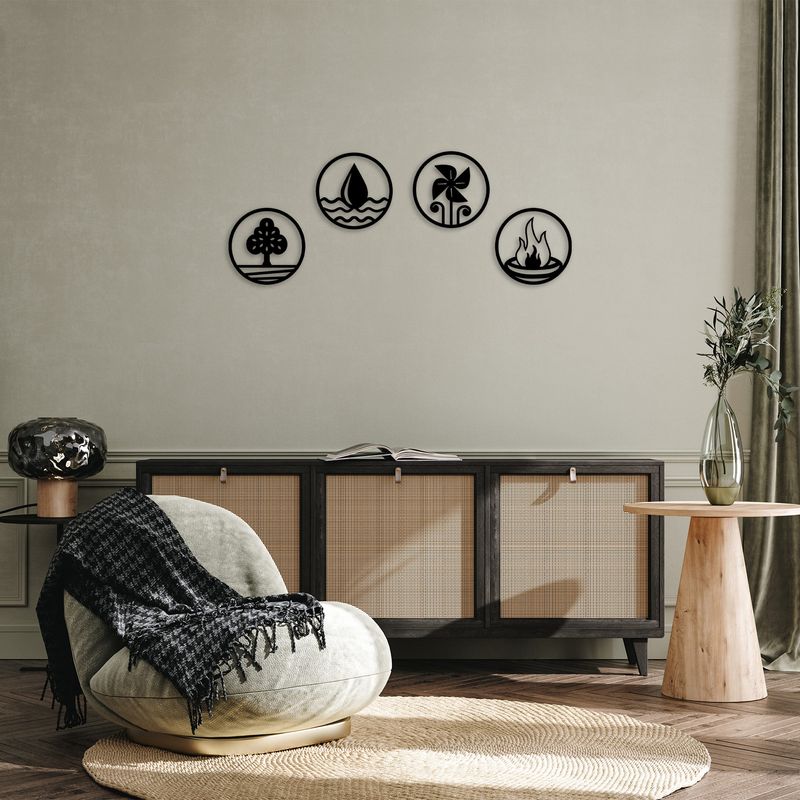 Casa si Gradina - Decoratiuni - Decoratiuni perete - Accesoriu decorativ de perete, Wallxpert, metal, negru, diametru 26 cm, set 4 piese - Infinity.ro