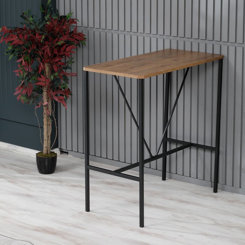 Casa si Gradina - Mobilier - Mese si birouri - Mese bucatarie si dining - Masa bar, Hanah Home, PAL melaminat si metal, nuc si negru, 90x45x92 cm - Infinity.ro
