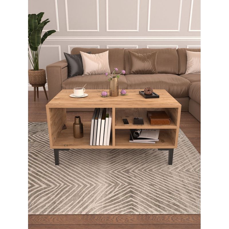 Casa si Gradina - Mobilier - Mese si birouri - Masute de cafea - Masuta de cafea, Hanah Home, pal melaminat, pin atlantic si negru, 90x50x47 cm - Infinity.ro