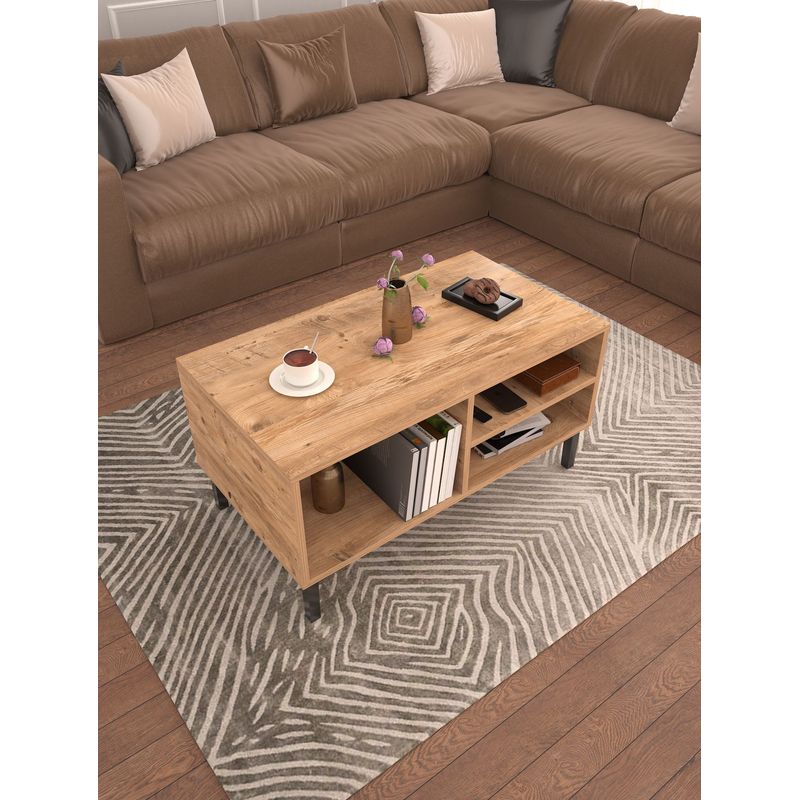 Casa si Gradina - Mobilier - Mese si birouri - Masute de cafea - Masuta de cafea, Hanah Home, pal melaminat, pin atlantic si negru, 90x50x47 cm - Infinity.ro