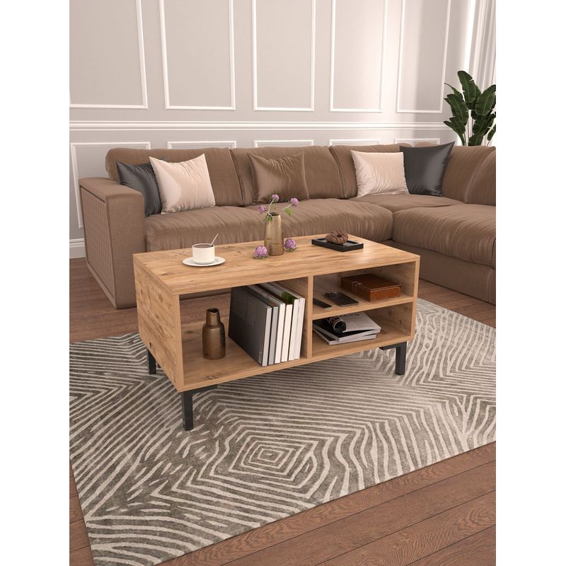 Casa si Gradina - Mobilier - Mese si birouri - Masute de cafea - Masuta de cafea, Hanah Home, pal melaminat, pin atlantic si negru, 90x50x47 cm - Infinity.ro