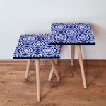 Casa si Gradina - Mobilier - Mese si birouri - Masute de cafea - Set masute de cafea, Hanah Home, mdf, albastru marin si alb, 35x35x47 cm, picioare lemn fag - Infinity.ro