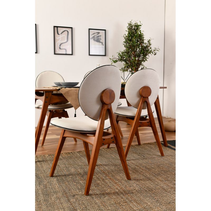 Casa si Gradina - Mobilier - Seturi de mobilier - Seturi mese si scaune - Set masa si scaune, Hanah Home, lemn de carpen si mdf, nuc si crem, masa 160x80x75 cm, 4 scaune 47x45x92 cm - Infinity.ro