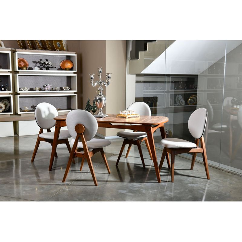 Casa si Gradina - Mobilier - Seturi de mobilier - Seturi mese si scaune - Set masa si scaune, Hanah Home, lemn de carpen si mdf, nuc si crem, masa 160x80x75 cm, 4 scaune 47x45x92 cm - Infinity.ro