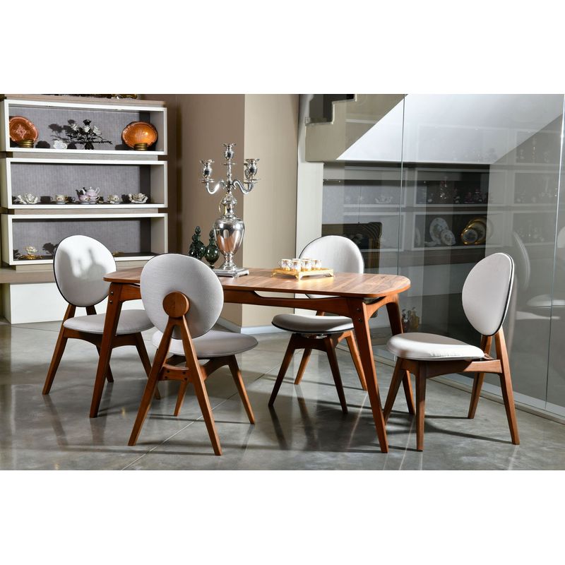 Casa si Gradina - Mobilier - Seturi de mobilier - Seturi mese si scaune - Set masa si scaune, Hanah Home, lemn de carpen si mdf, nuc si crem, masa 160x80x75 cm, 4 scaune 47x45x92 cm - Infinity.ro