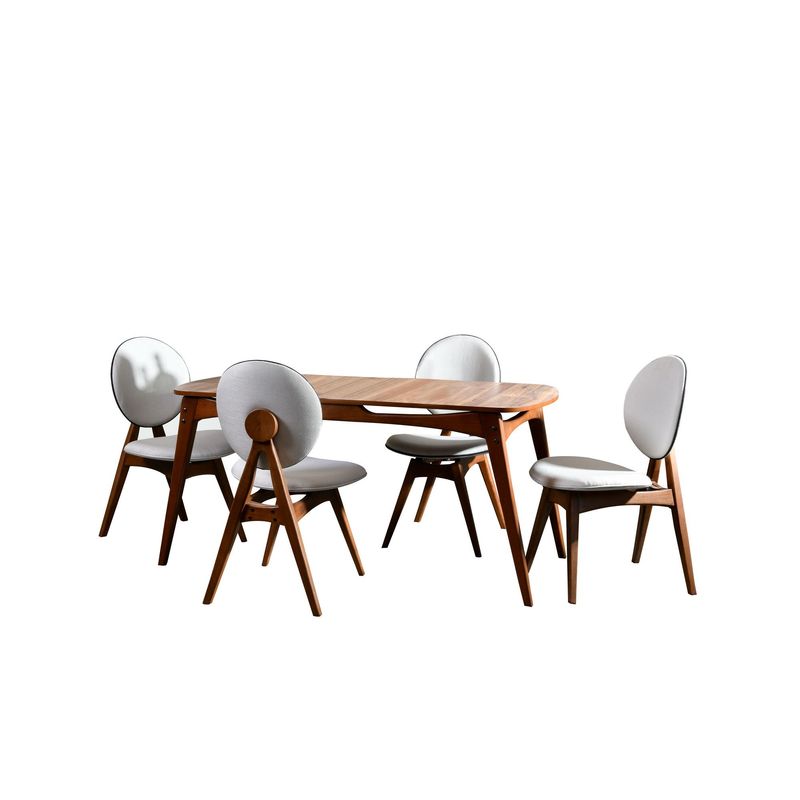 Casa si Gradina - Mobilier - Seturi de mobilier - Seturi mese si scaune - Set masa si scaune, Hanah Home, lemn de carpen si mdf, nuc si crem, masa 160x80x75 cm, 4 scaune 47x45x92 cm - Infinity.ro