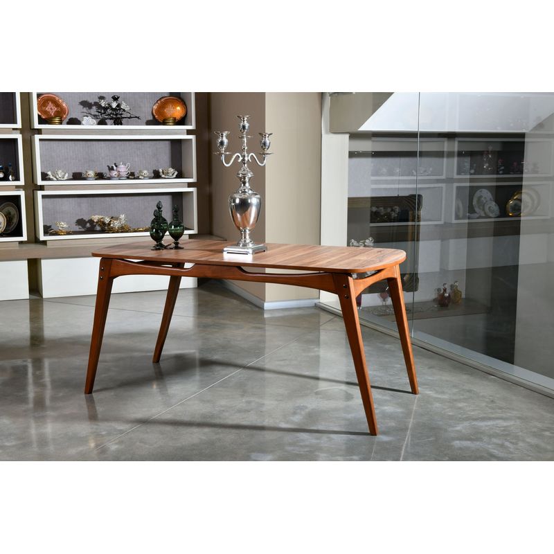 Casa si Gradina - Mobilier - Seturi de mobilier - Seturi mese si scaune - Set masa si scaune, Hanah Home, lemn de carpen si mdf, nuc si crem, masa 160x80x75 cm, 4 scaune 47x45x92 cm - Infinity.ro
