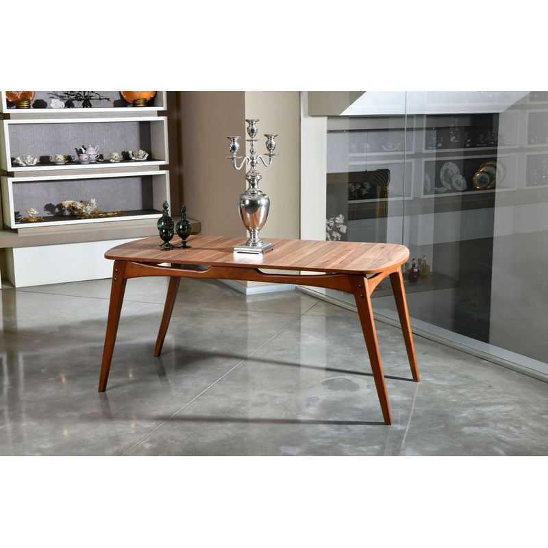 Casa si Gradina - Mobilier - Seturi de mobilier - Seturi mese si scaune - Set masa si scaune, Hanah Home, lemn de carpen si mdf, nuc si crem, masa 160x80x75 cm, 4 scaune 47x45x92 cm - Infinity.ro