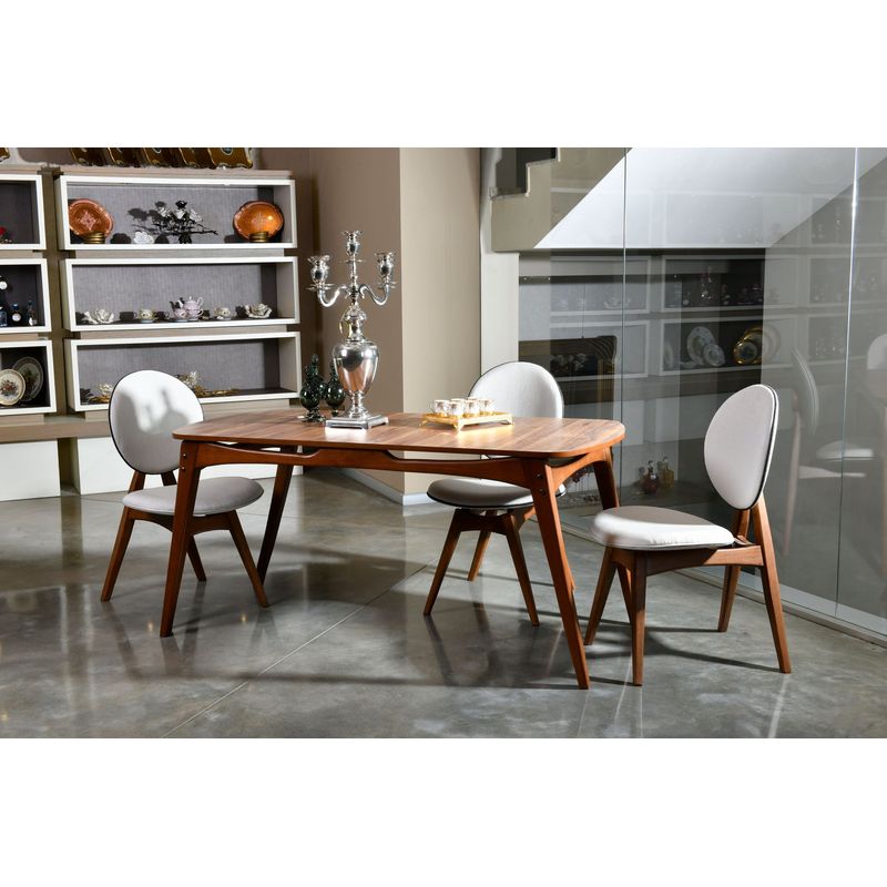 Casa si Gradina - Mobilier - Seturi de mobilier - Seturi mese si scaune - Set masa si scaune, Hanah Home, lemn de carpen si mdf, nuc si crem, masa 160x80x75 cm, 4 scaune 47x45x92 cm - Infinity.ro