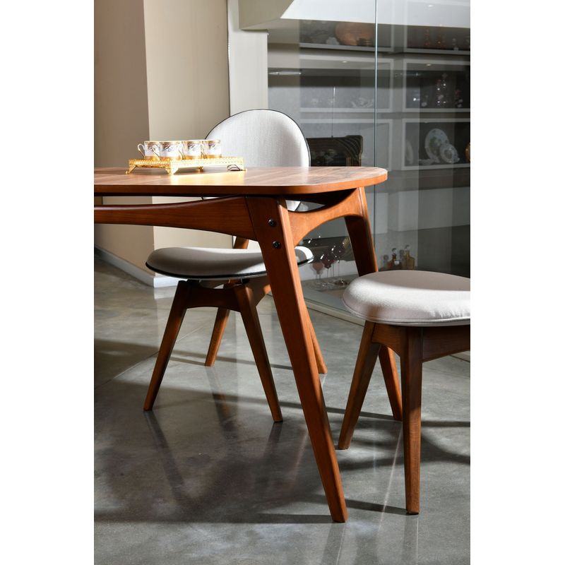 Casa si Gradina - Mobilier - Seturi de mobilier - Seturi mese si scaune - Set masa si scaune, Hanah Home, lemn de carpen si mdf, nuc si crem, masa 160x80x75 cm, 4 scaune 47x45x92 cm - Infinity.ro