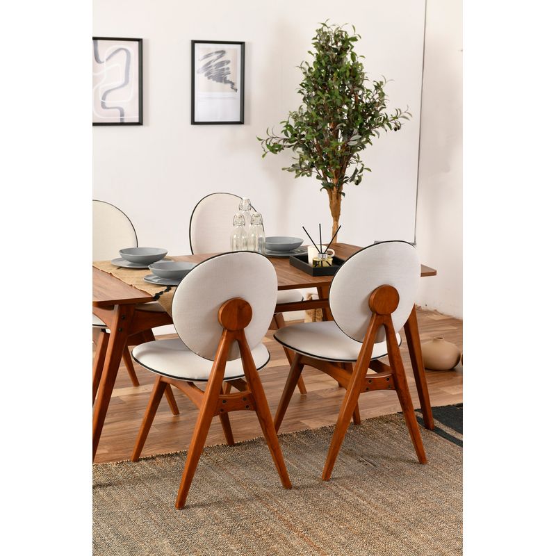 Casa si Gradina - Mobilier - Seturi de mobilier - Seturi mese si scaune - Set masa si scaune, Hanah Home, lemn de carpen si mdf, nuc si crem, masa 160x80x75 cm, 4 scaune 47x45x92 cm - Infinity.ro