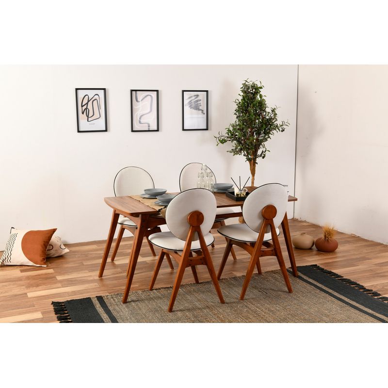 Casa si Gradina - Mobilier - Seturi de mobilier - Seturi mese si scaune - Set masa si scaune, Hanah Home, lemn de carpen si mdf, nuc si crem, masa 160x80x75 cm, 4 scaune 47x45x92 cm - Infinity.ro