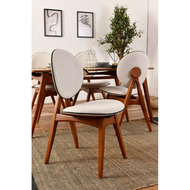 Casa si Gradina - Mobilier - Seturi de mobilier - Seturi mese si scaune - Set masa si scaune, Hanah Home, lemn de carpen si mdf, nuc si crem, masa 160x80x75 cm, 4 scaune 47x45x92 cm - Infinity.ro