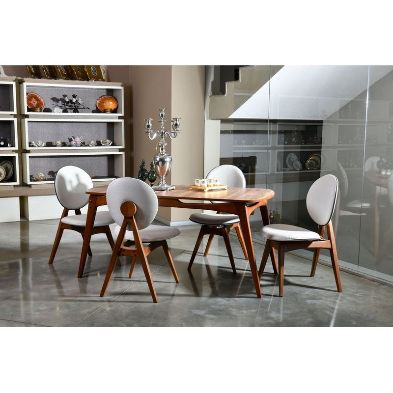 Casa si Gradina - Mobilier - Seturi de mobilier - Seturi mese si scaune - Set masa si scaune, Hanah Home, lemn de carpen si mdf, nuc si crem, masa 160x80x75 cm, 4 scaune 47x45x92 cm - Infinity.ro